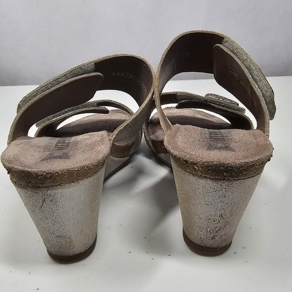 Mephisto Taupe Double Strap Wedge Heel Slides Size EU 37/ US 7 - Picture 6 of 12